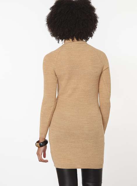 Camel Roll Neck Knitted Tunic